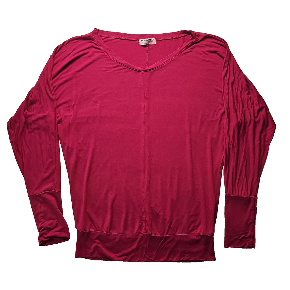 Michael Stars One Size Fuchsia Pink Dolman V Neck Long Sleeve Top Made USA